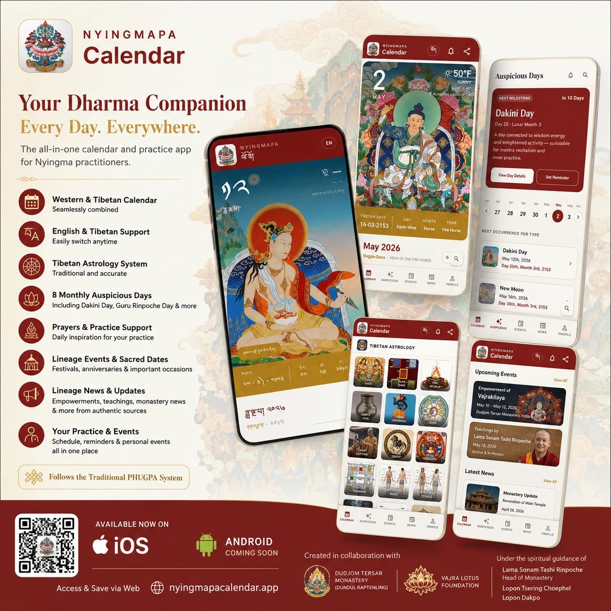 Nyingmapa Calendar app: Western and Tibetan calendar, auspicious days, astrology, lineage events and news